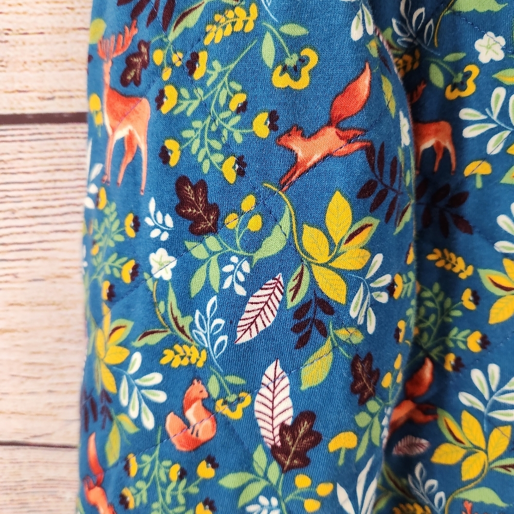 Talbots Quilted Top Woodland Animals Pullover Blue Cottage Core Large - Picture 4 of 9